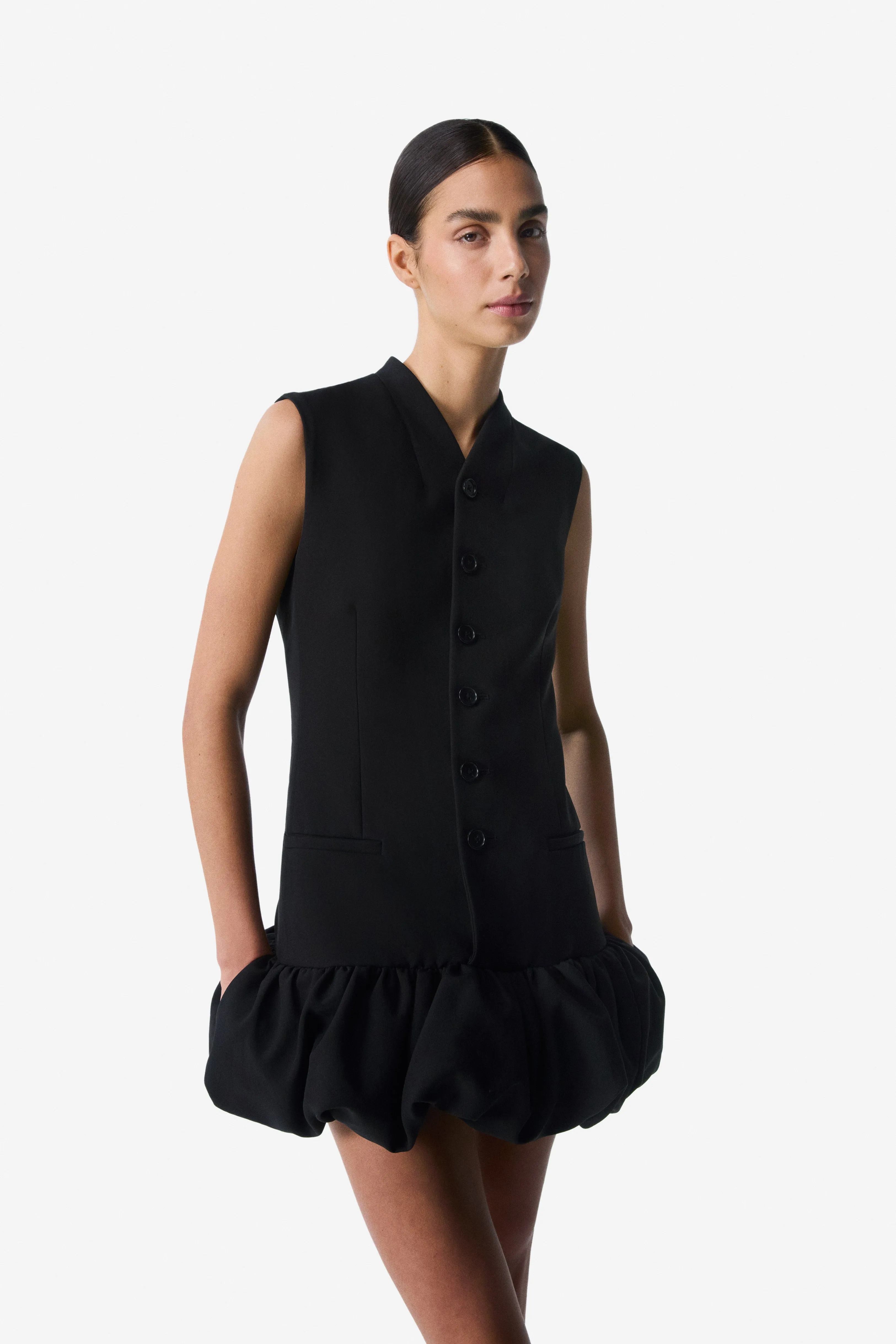 Gathered Hem Sleeveless Tailored Dress