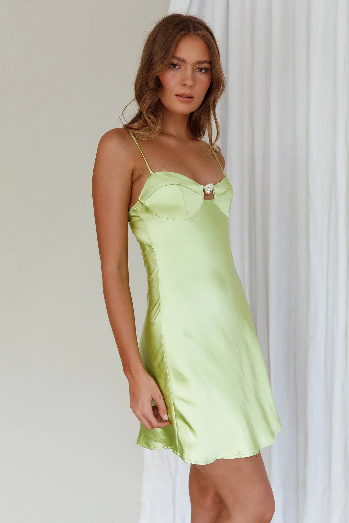 Get Flirty Rhinestone Accent Mini Dress Apple