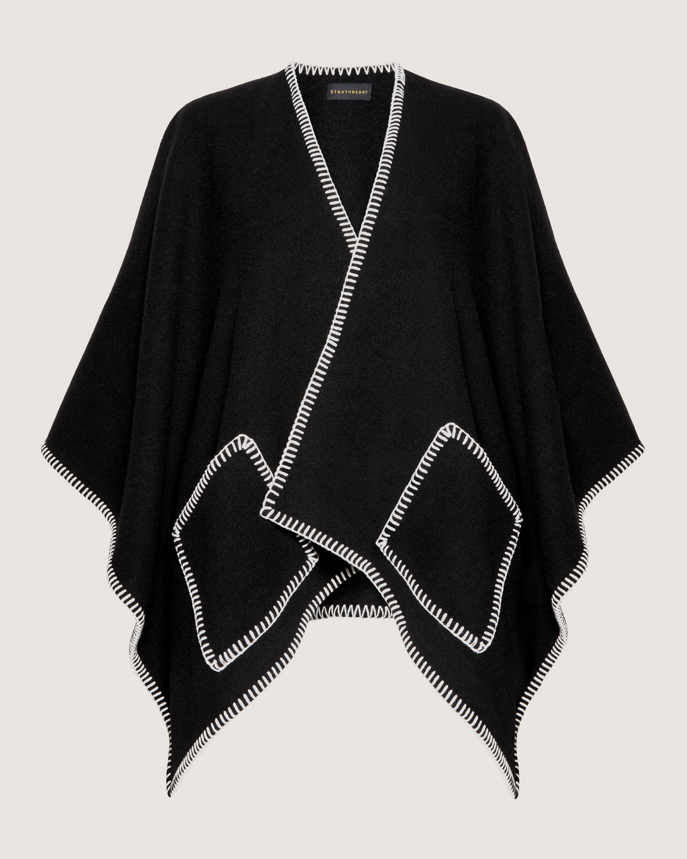 Iona Woven Pure Wool Cape - Black