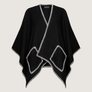 Iona Woven Pure Wool Cape - Black