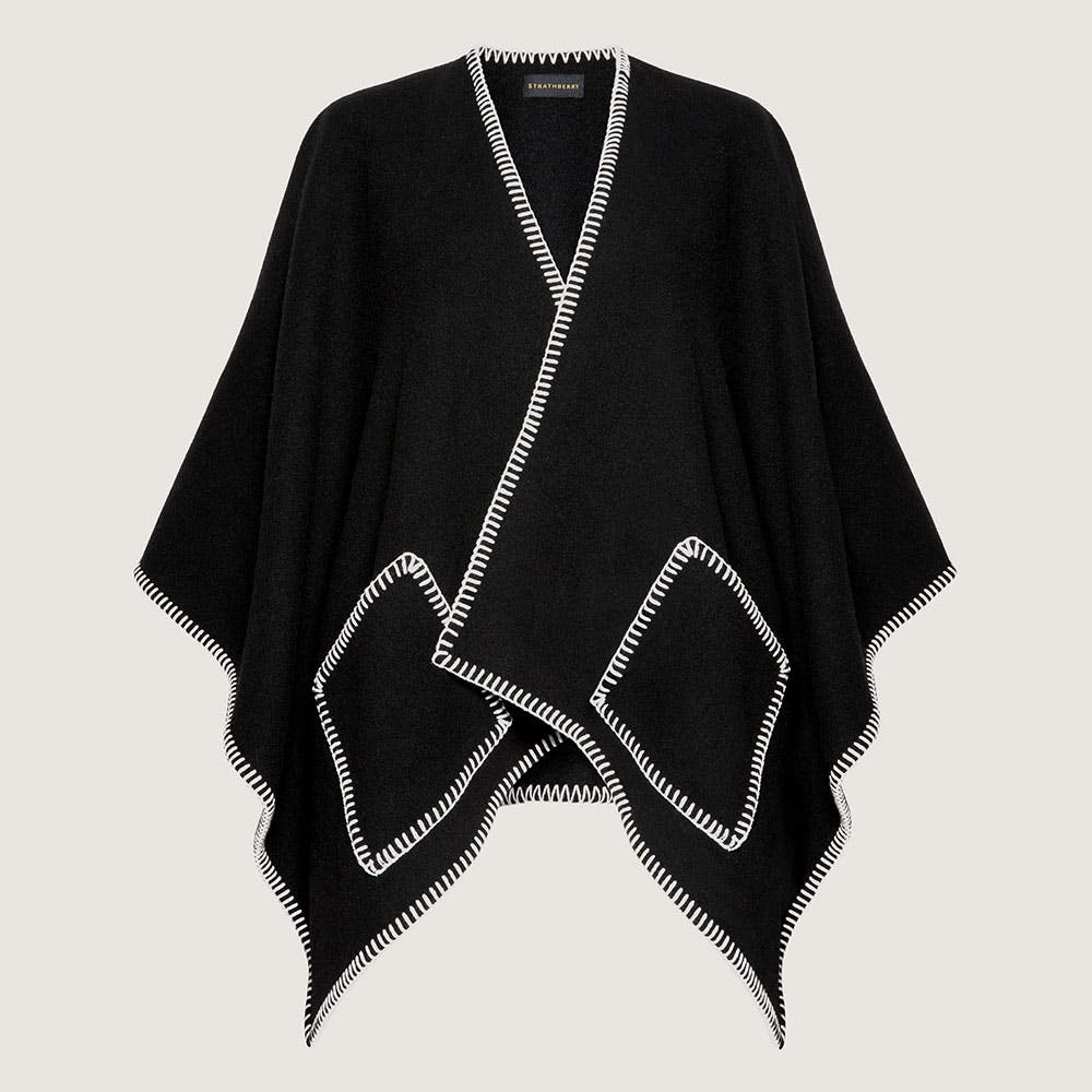 Iona Woven Pure Wool Cape - Black