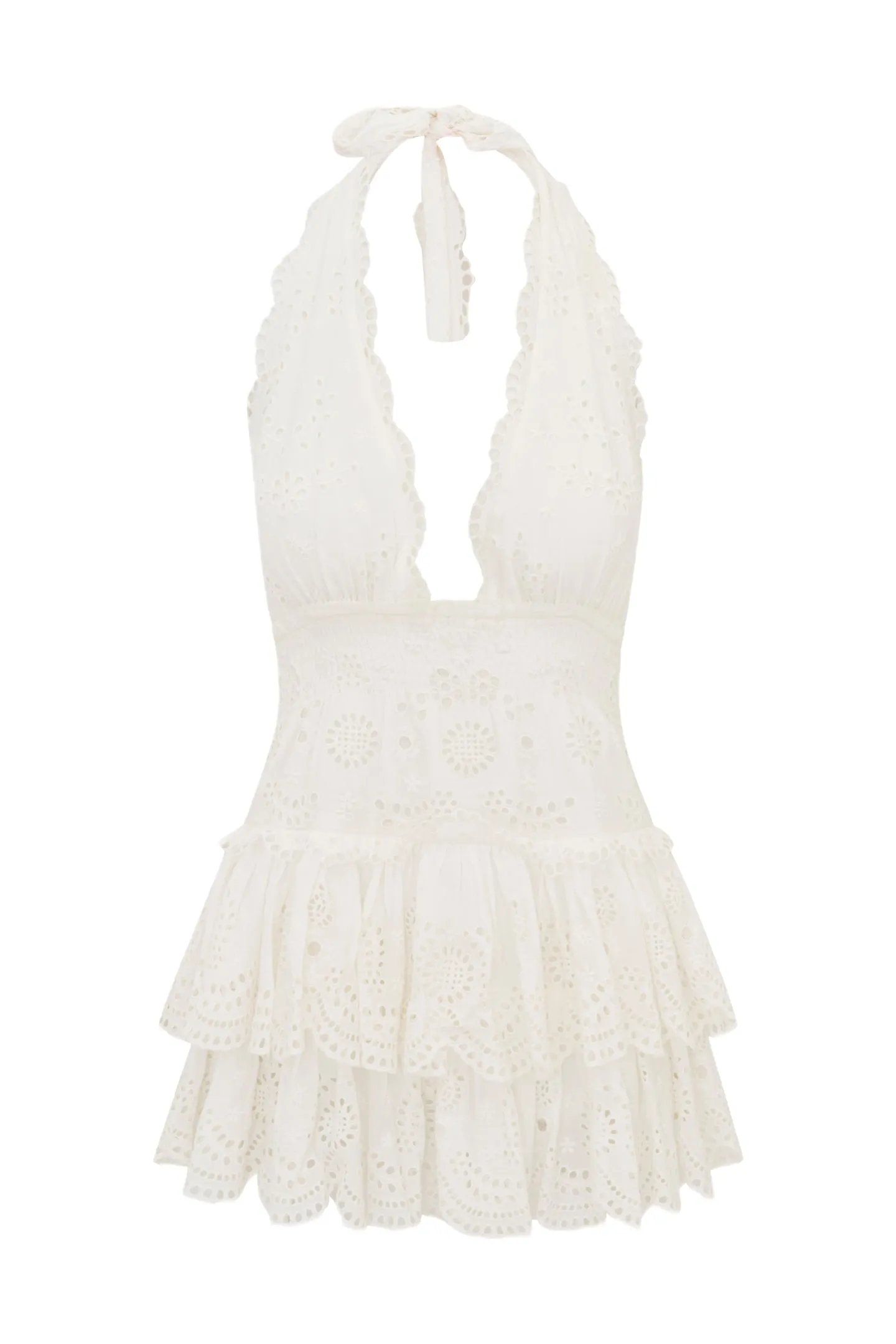 Janea Eyelet Lace Mini Halter Dress