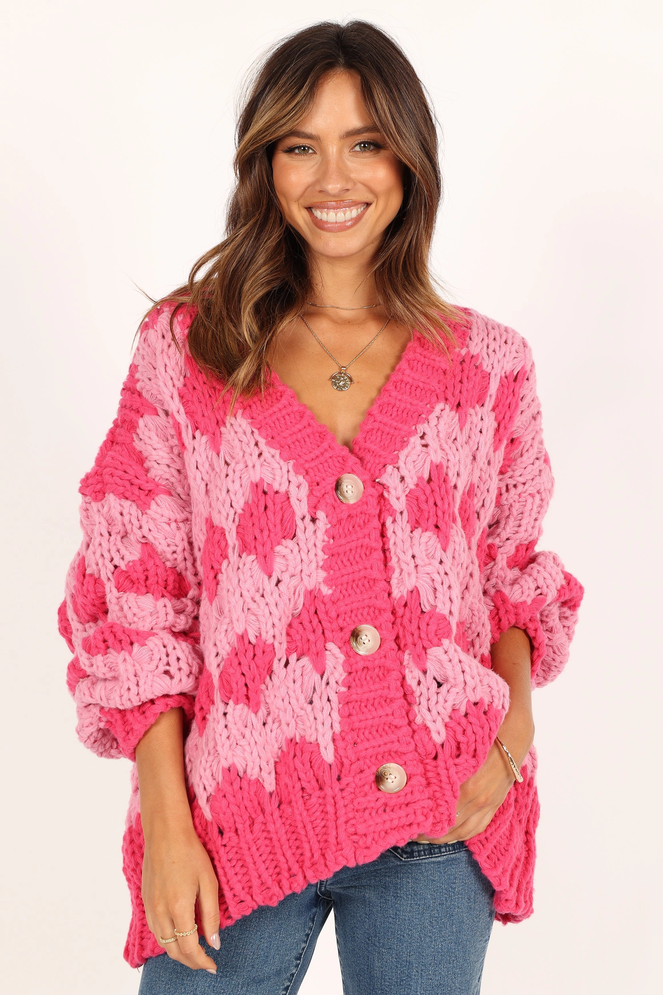Lilah Handknit Cardigan - Hyper Pink