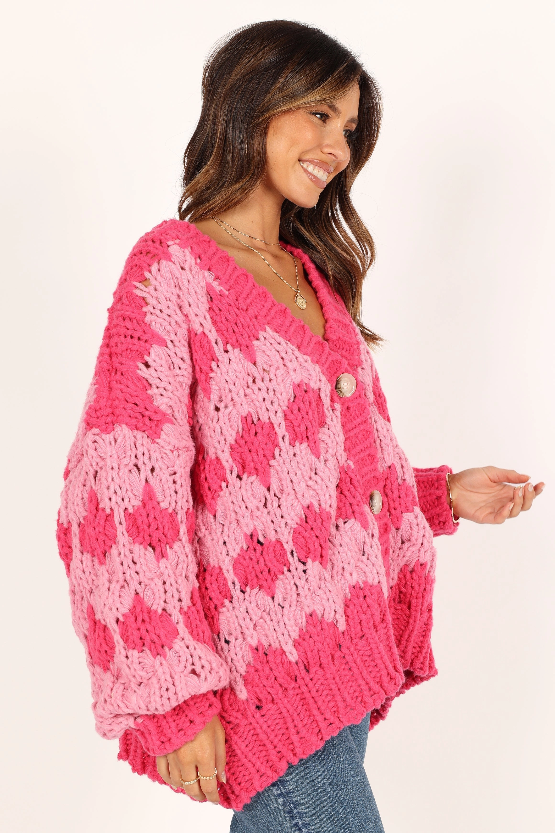 Lilah Handknit Cardigan - Hyper Pink