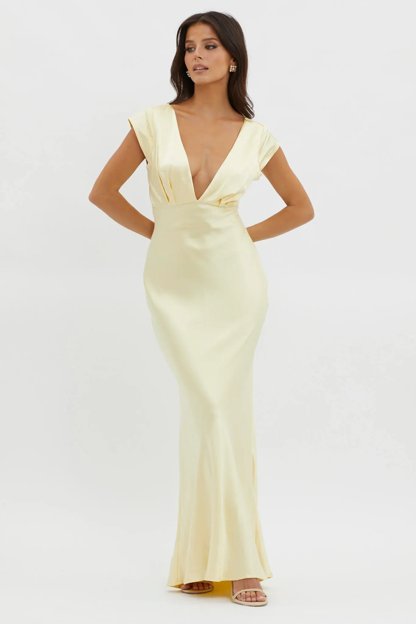 Lucinda V-Neck Twist Back Midi Dress Yellow