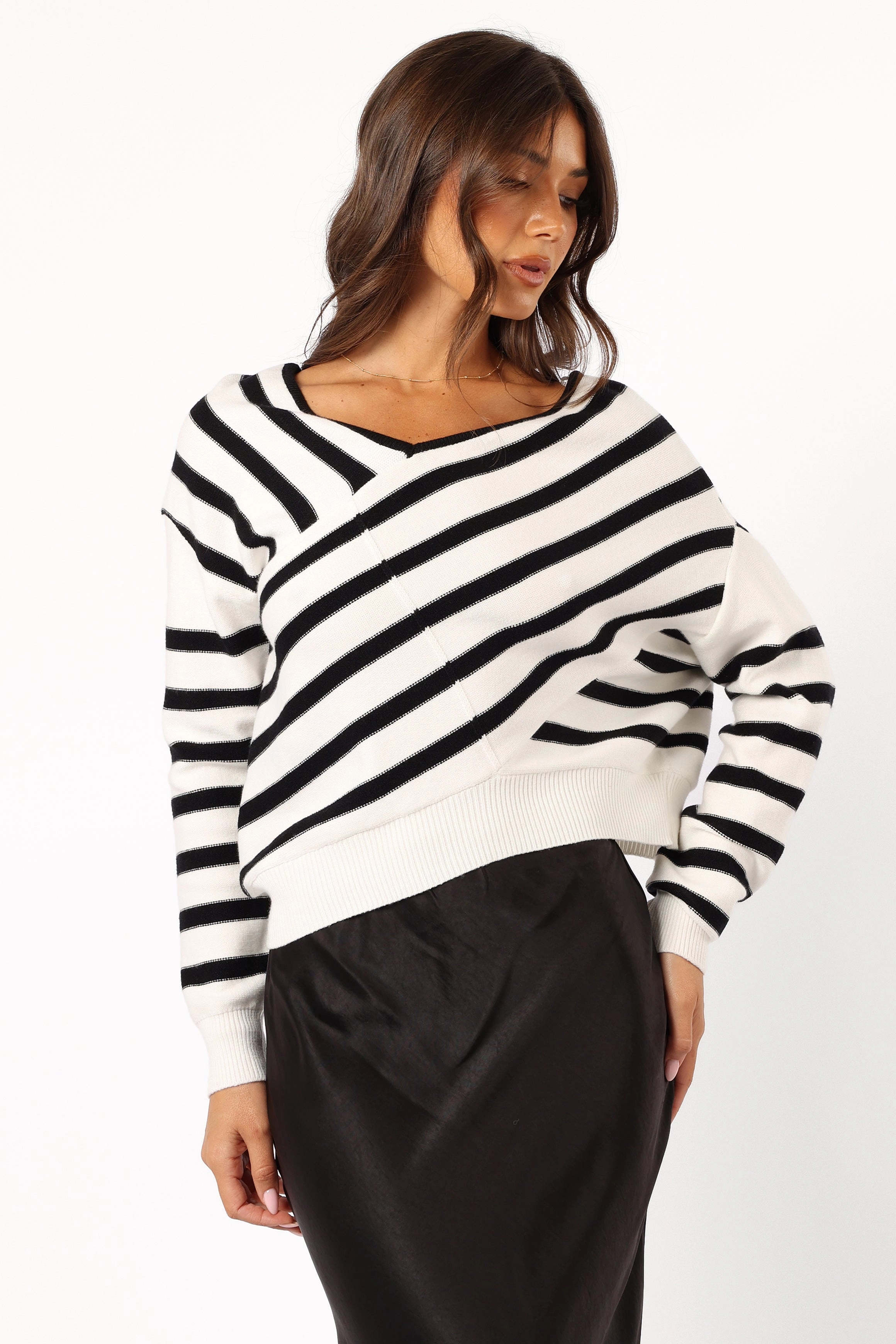Lynette Criss Cross Stripe Sweater - Black/White