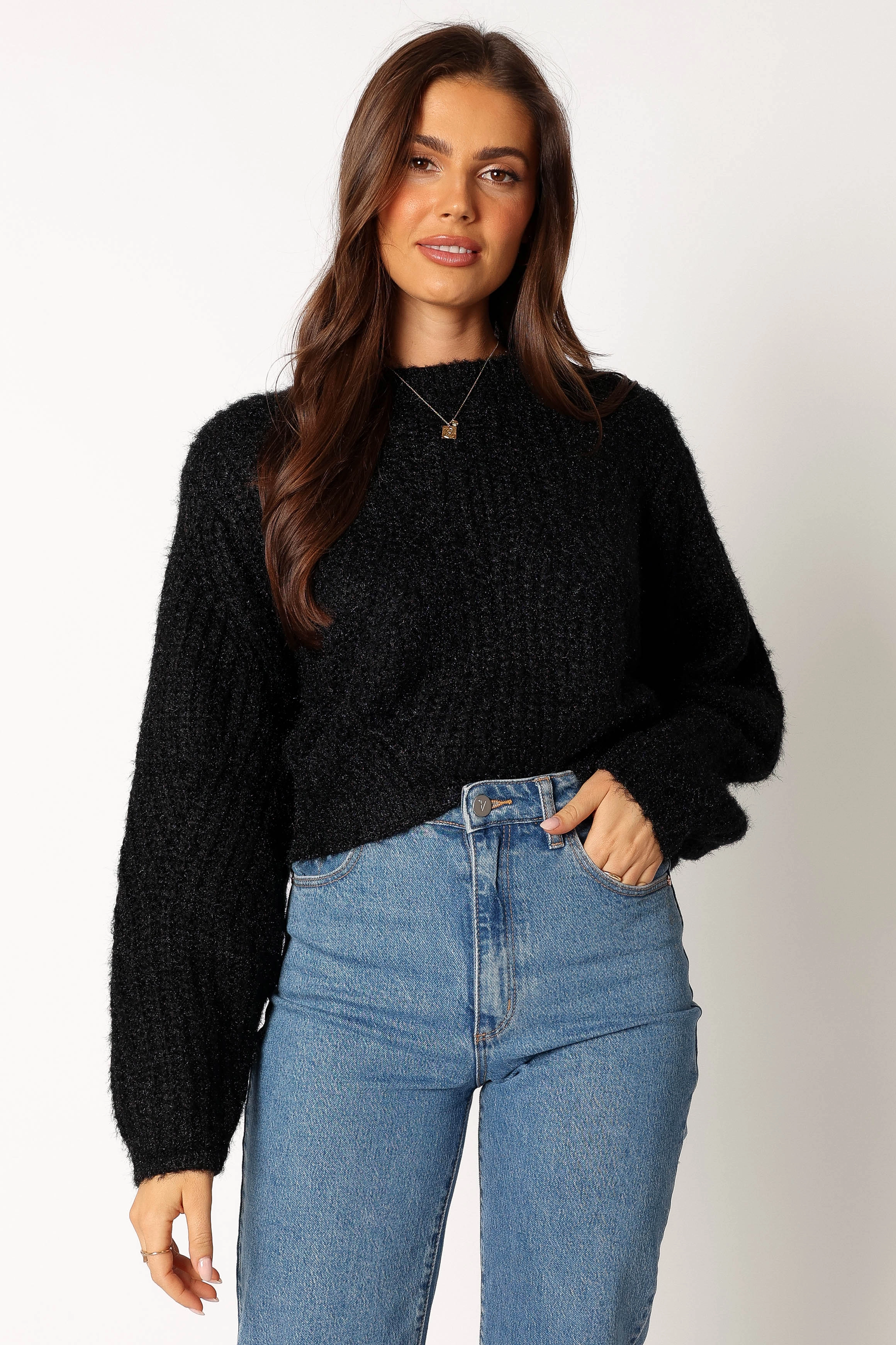 Magnolia Shimmer Knit Sweater - Black