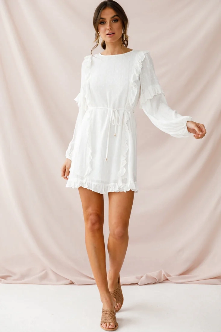 Maiden Long Sleeve Frill Dress White