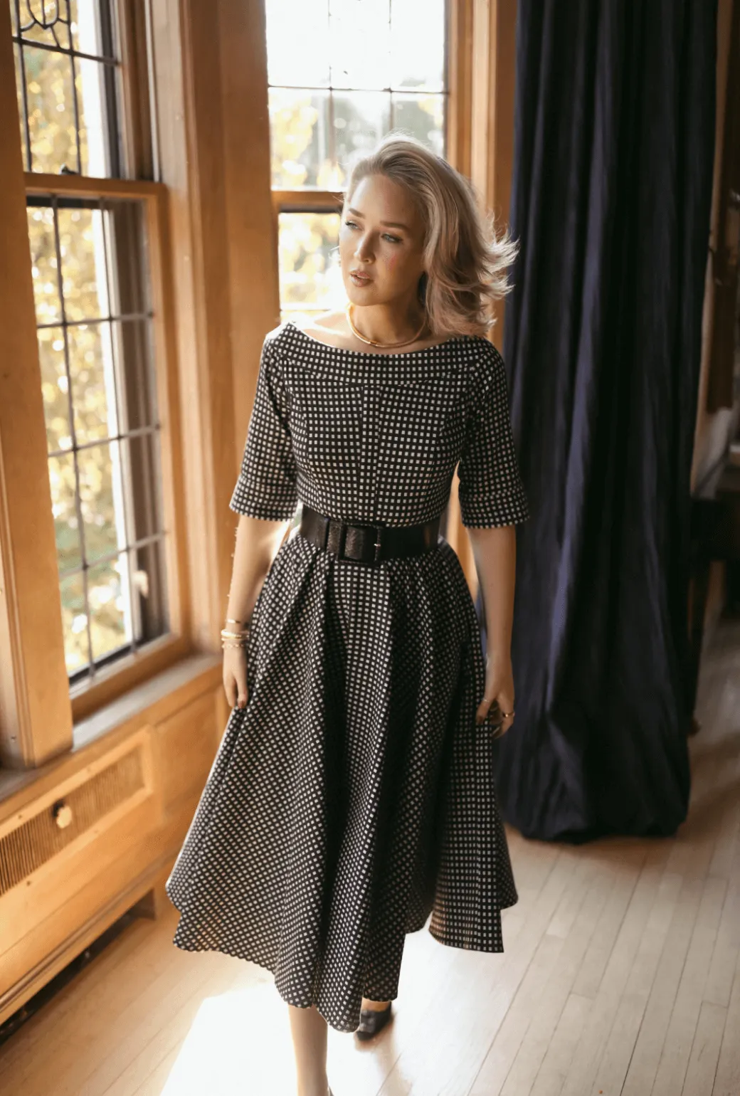 Mary Dress - Black and White Gingham Faille