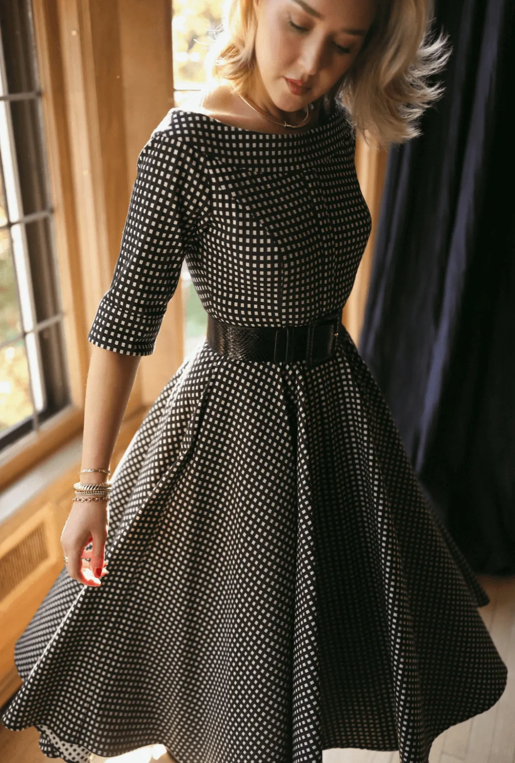 Mary Dress - Black and White Gingham Faille