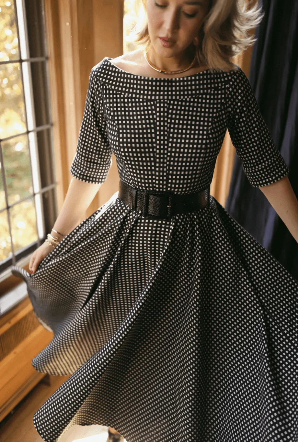 Mary Dress - Black and White Gingham Faille