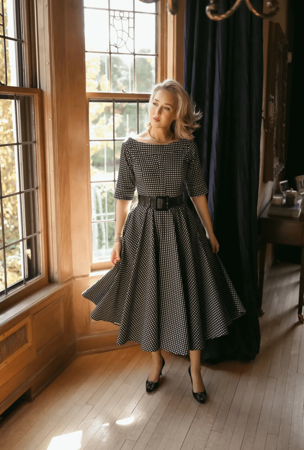 Mary Dress - Black and White Gingham Faille
