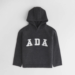 Mini ADA Oversized Knit Hoodie - Dark Grey/Cream