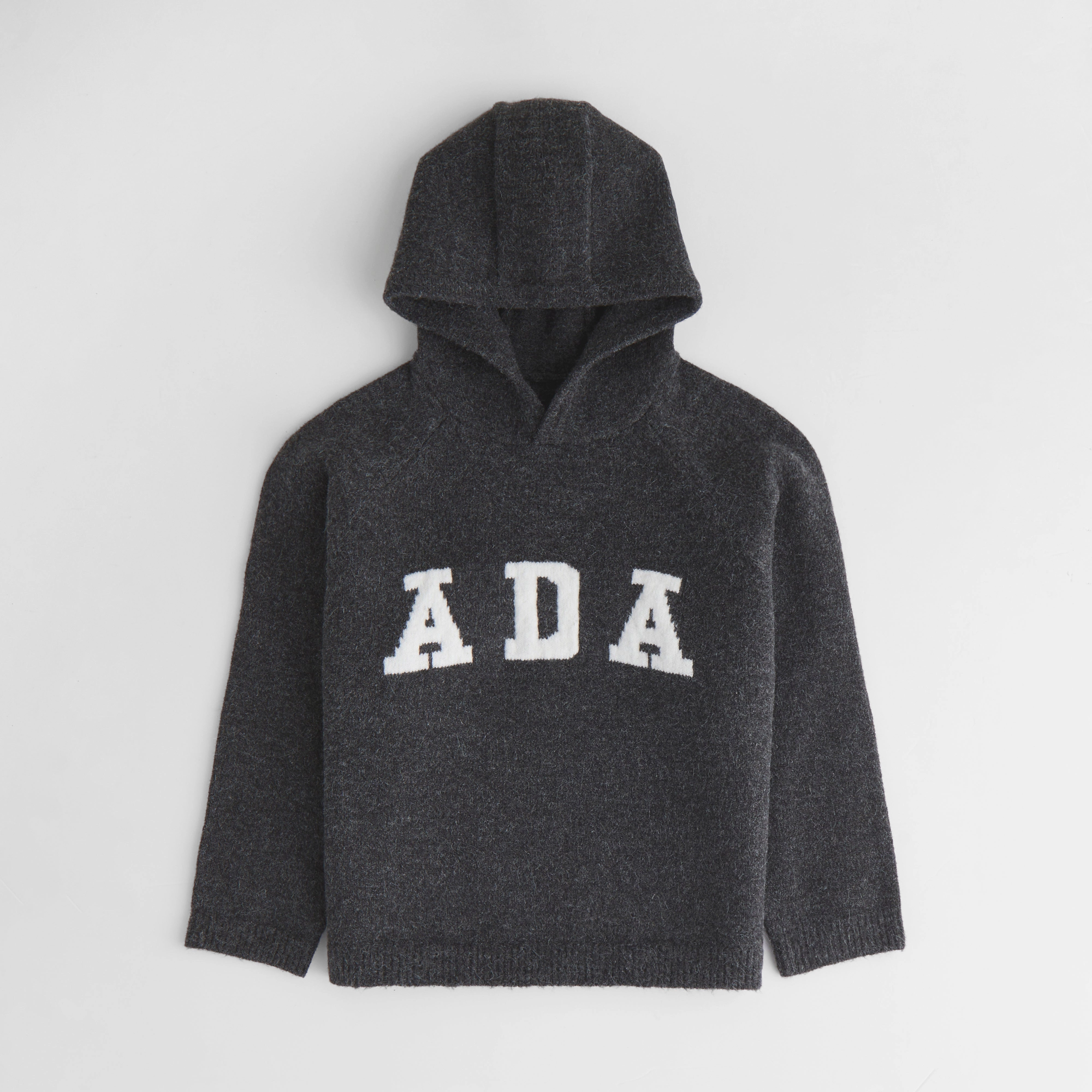 Mini ADA Oversized Knit Hoodie - Dark Grey/Cream