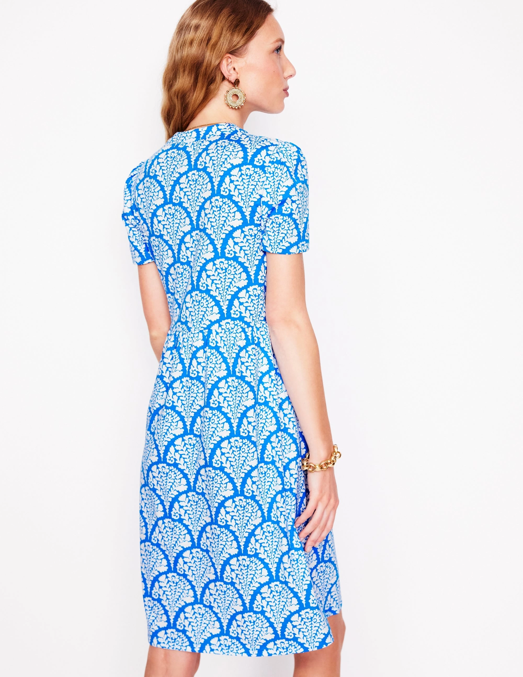 Naomi Short Sleeve Dress-Cerulean Blue. Blossomy