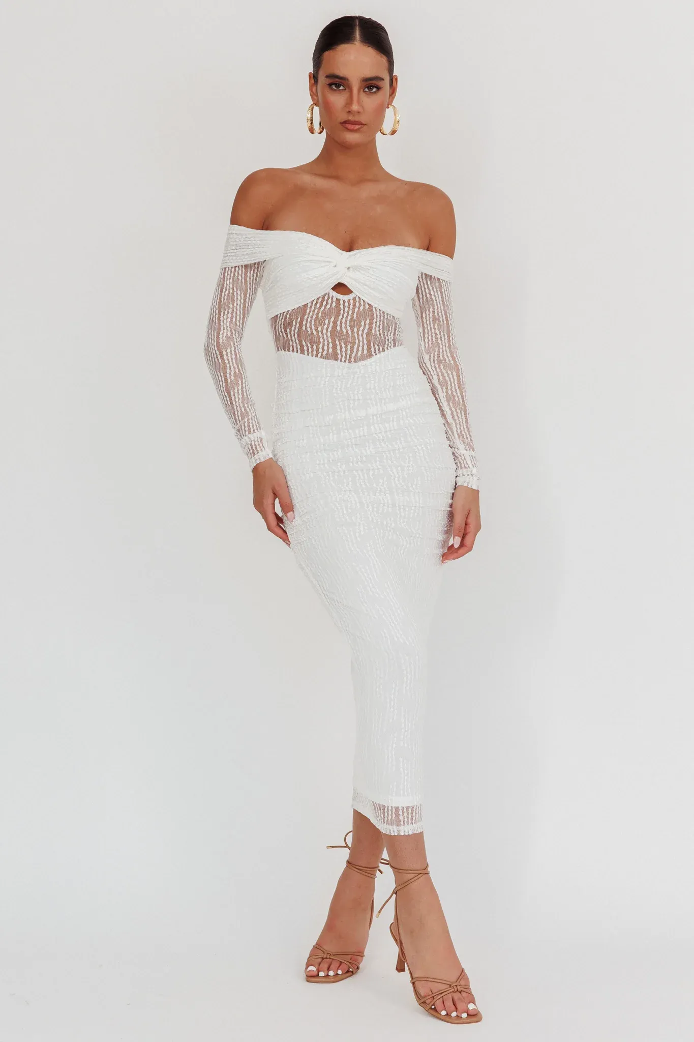 Oliana Off-Shoulder Mesh Maxi Dress White