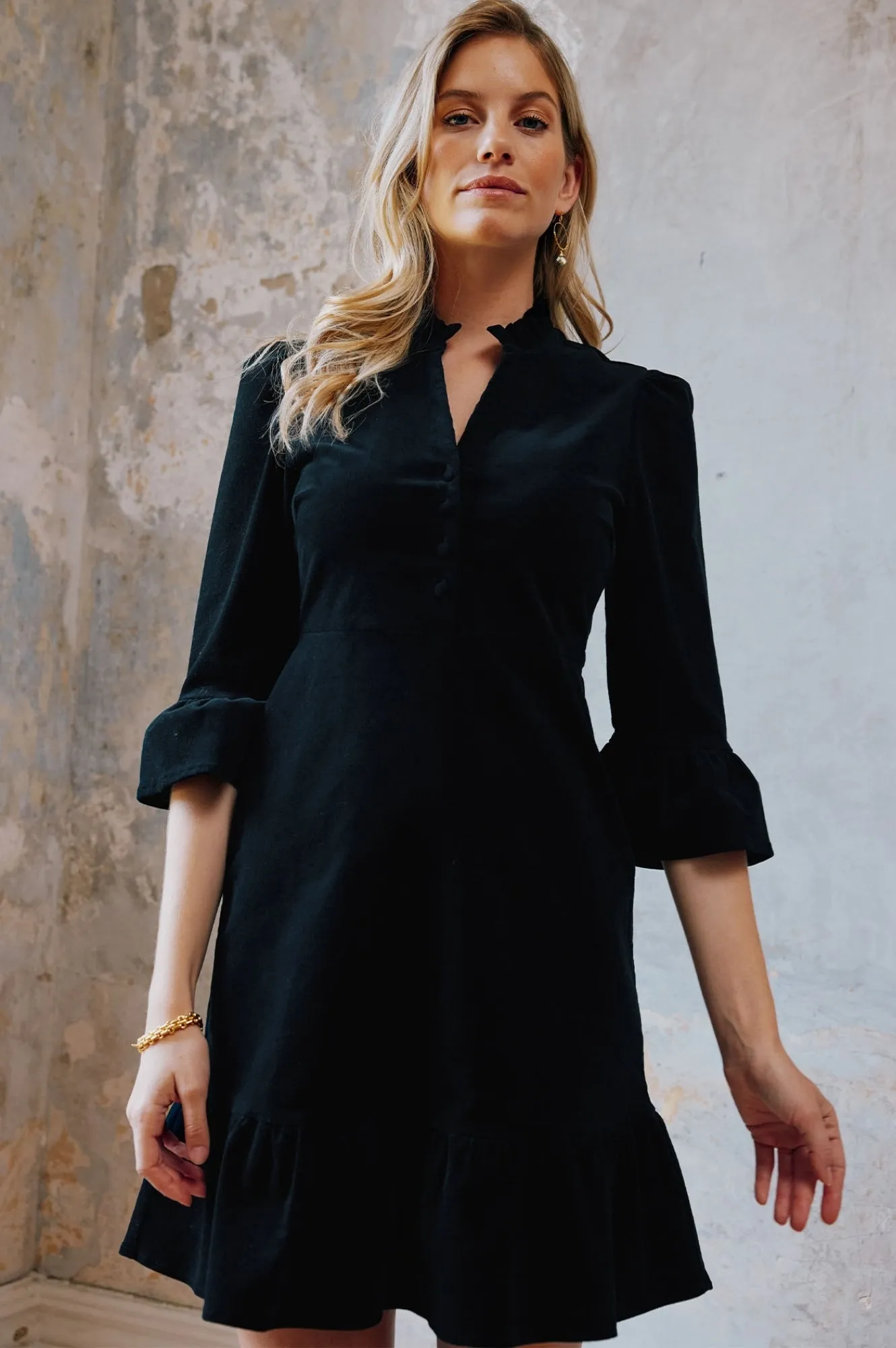 Percy Short Stretch Corduroy Dress | Black