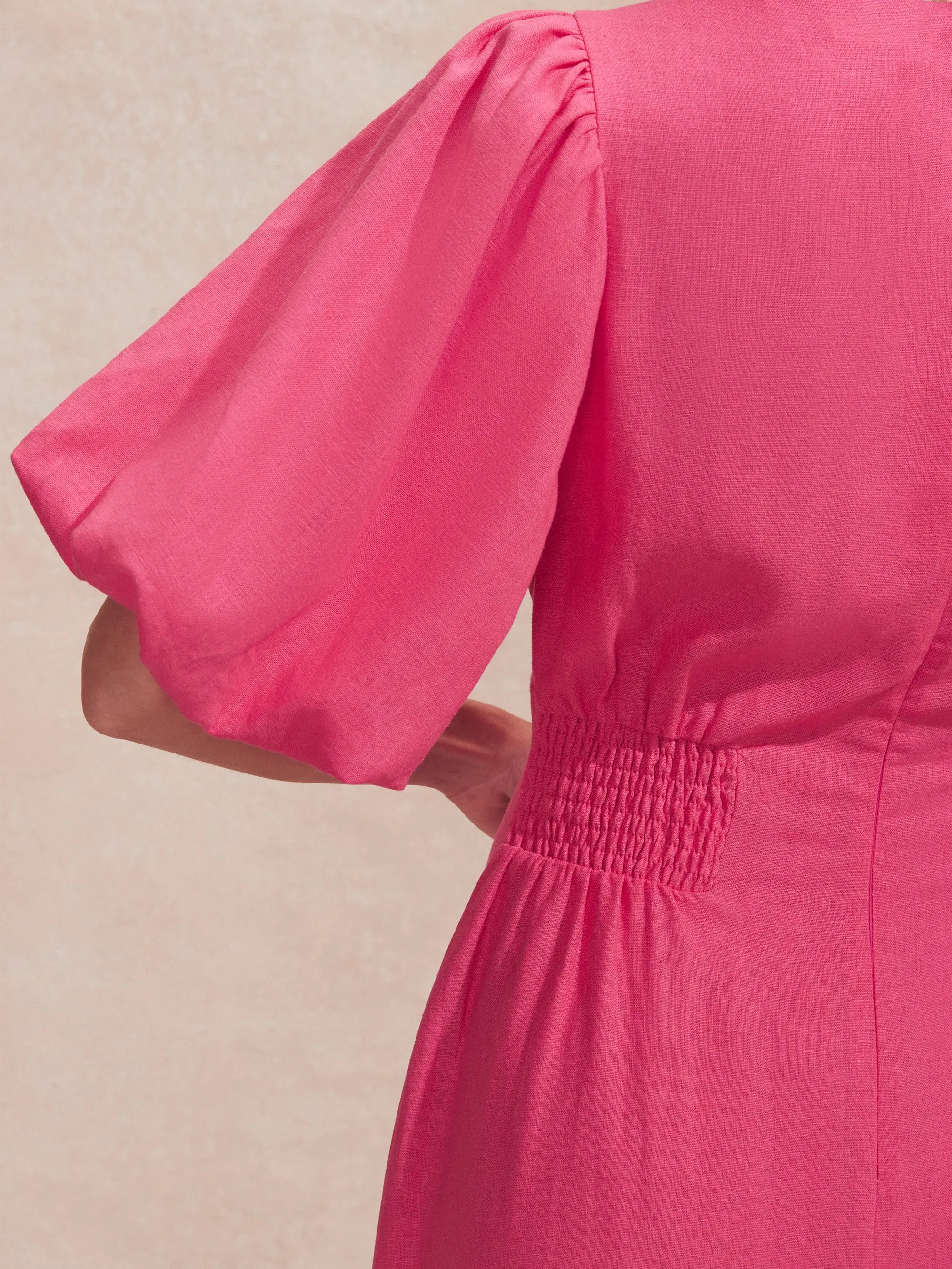 Pink Pleat Detail Linen Blend Dress