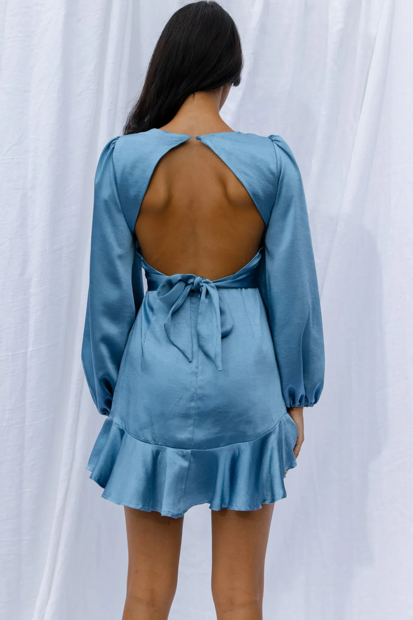 Playa Vista Long Sleeve Frill Hem Dress Blue