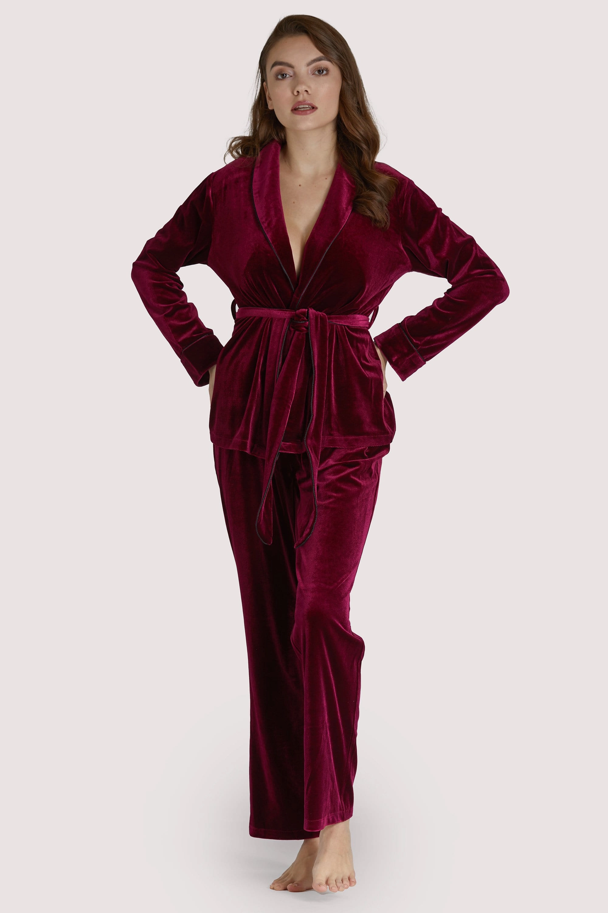 Playful Promises Velvet Wine Red Pyjama Set