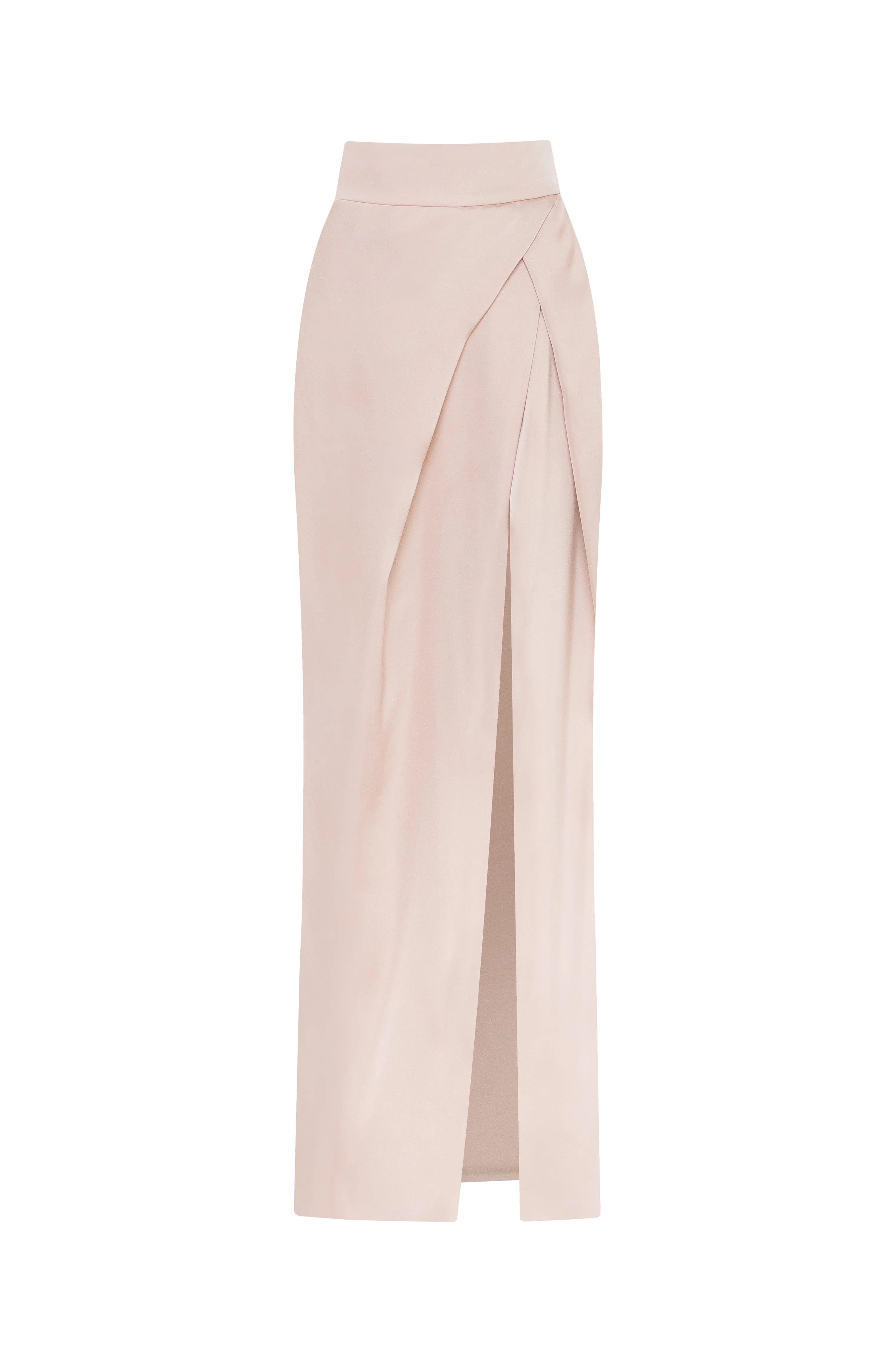 Refined high-waisted maxi satin skirt with a slit, Midnight Walk