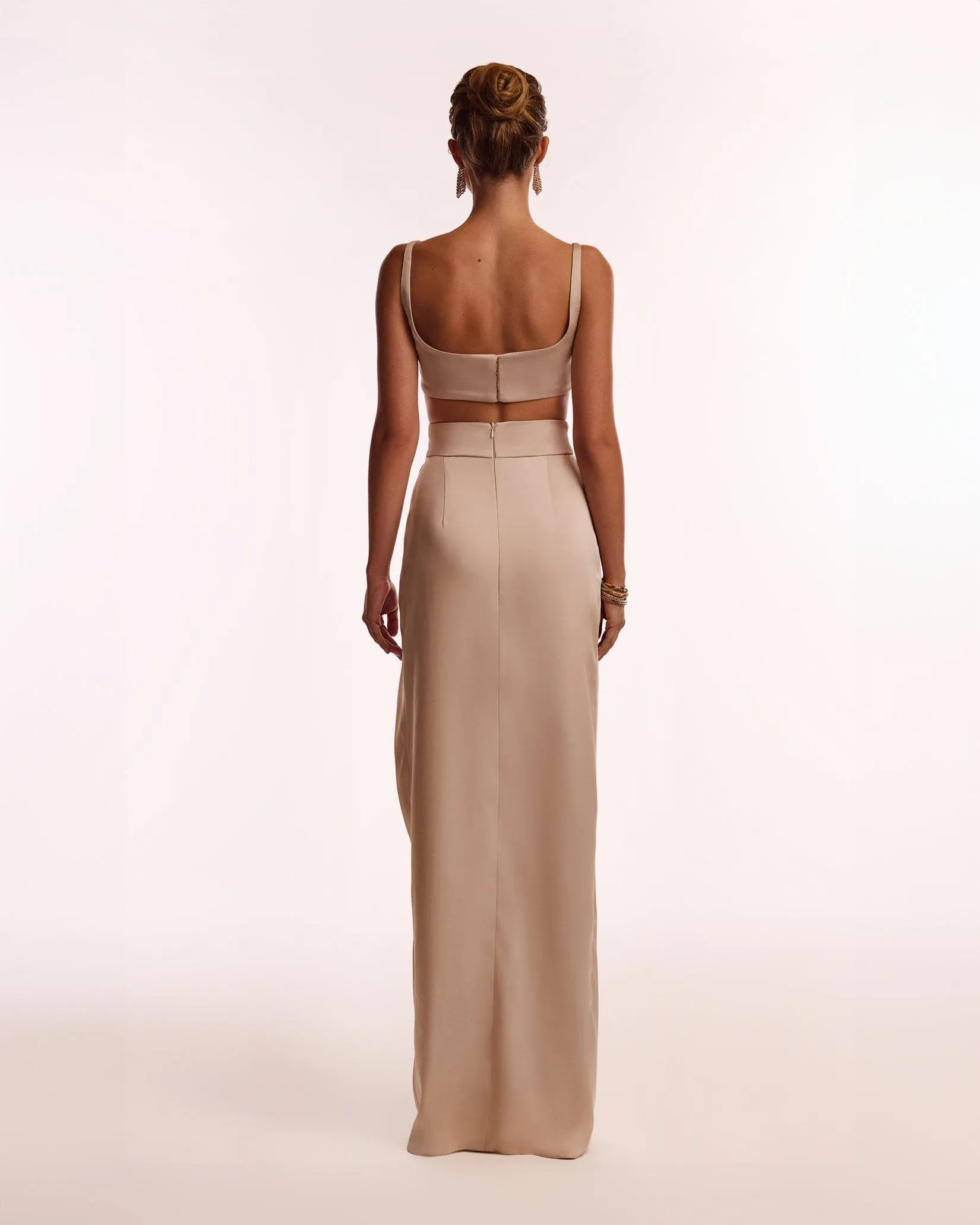 Refined high-waisted maxi satin skirt with a slit, Midnight Walk