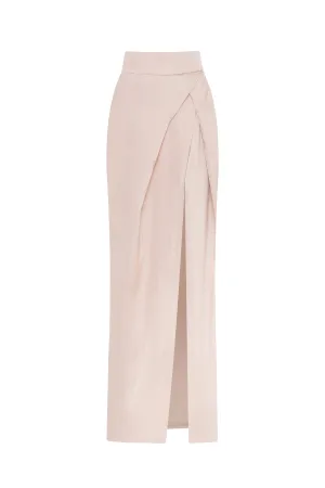 Refined high-waisted maxi satin skirt with a slit, Midnight Walk