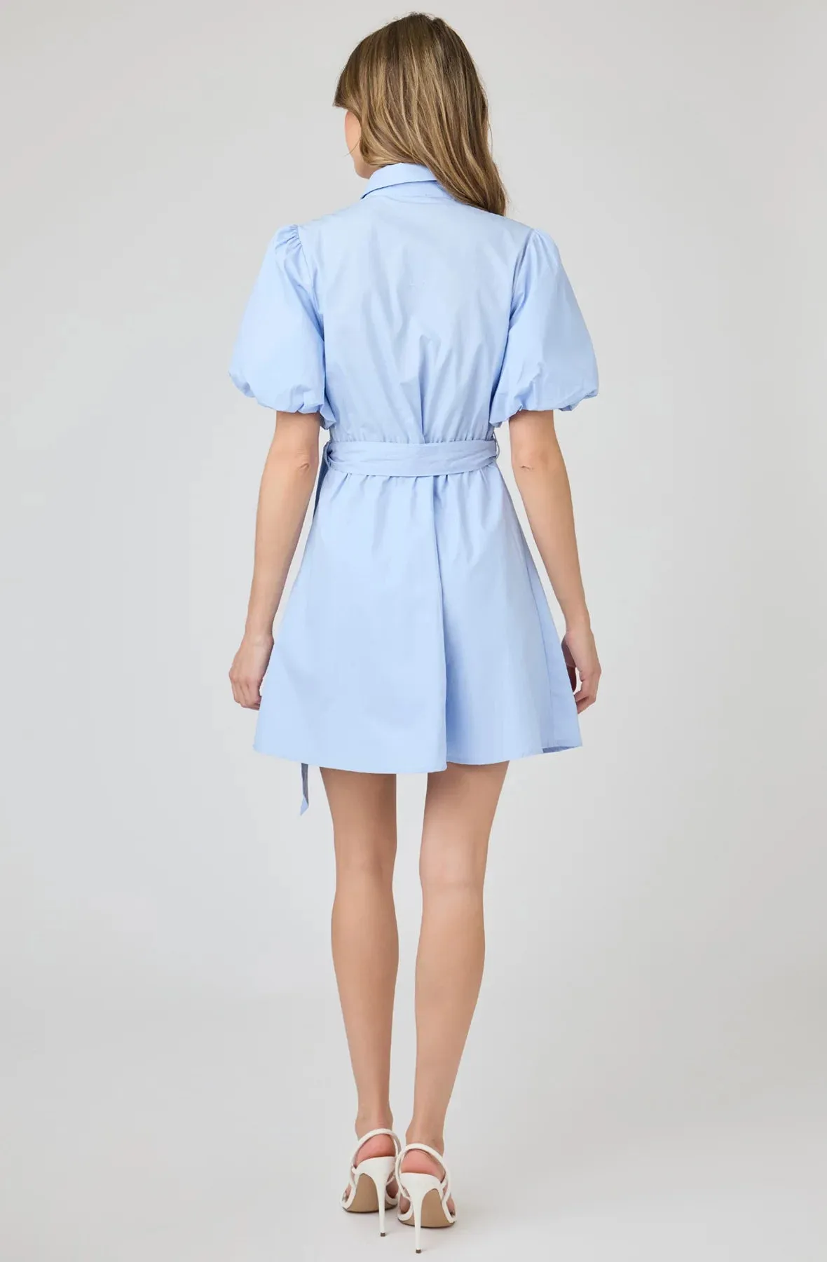 Shirt Dress Eyelet Detail Puff Sleeve