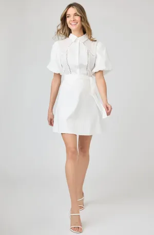 Shirt Dress Eyelet Detail Puff Sleeve