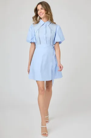 Shirt Dress Eyelet Detail Puff Sleeve