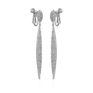 Silvertone Glass Stone Pave Drop Clip On Earrings