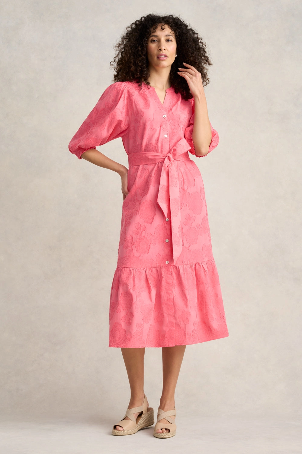 Smock Detail Cotton Dress - Guava