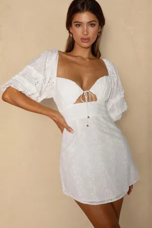 Sweet Romance Puff Sleeve Eyelet Mini Dress White