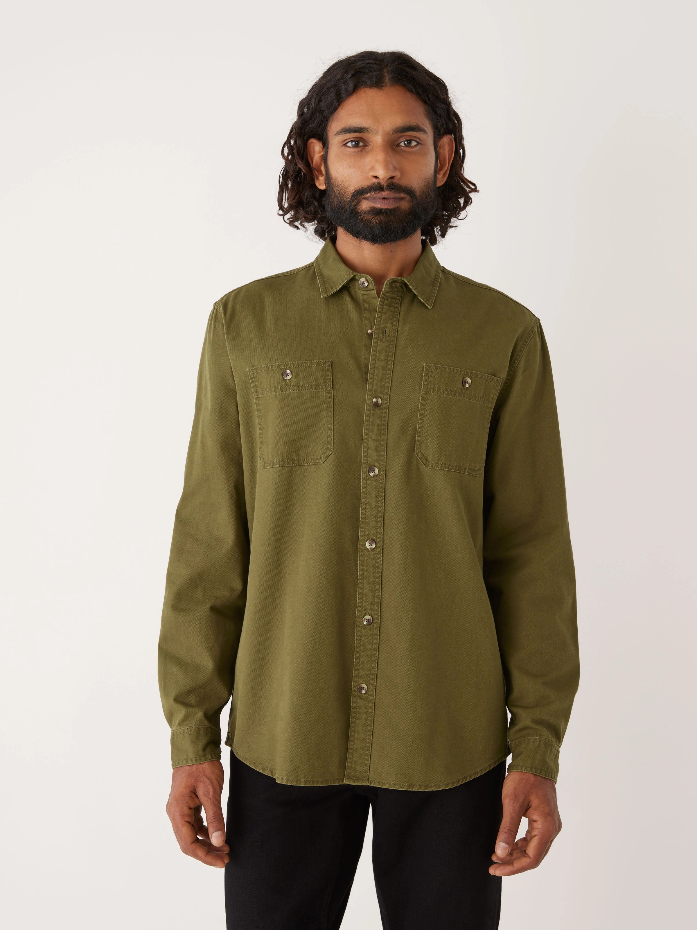 The Washed Worker Shirt in Dark Olive