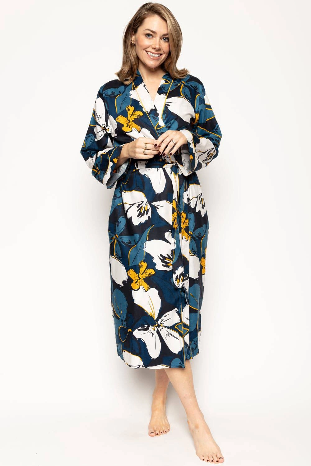 Verity Floral Print Long Dressing Gown, Size UK 8