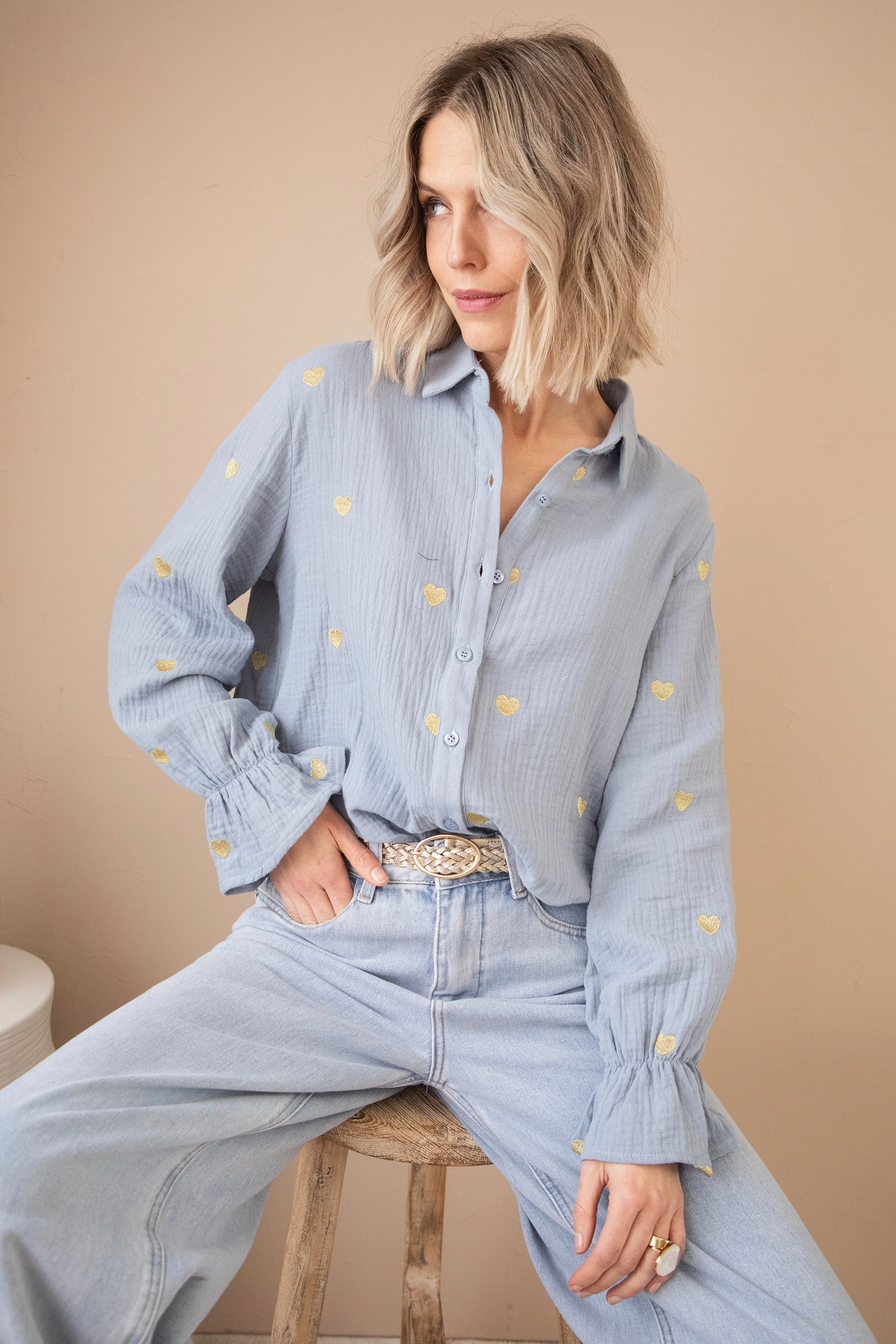 With All My Heart Dusty Blue/Gold - Blouse