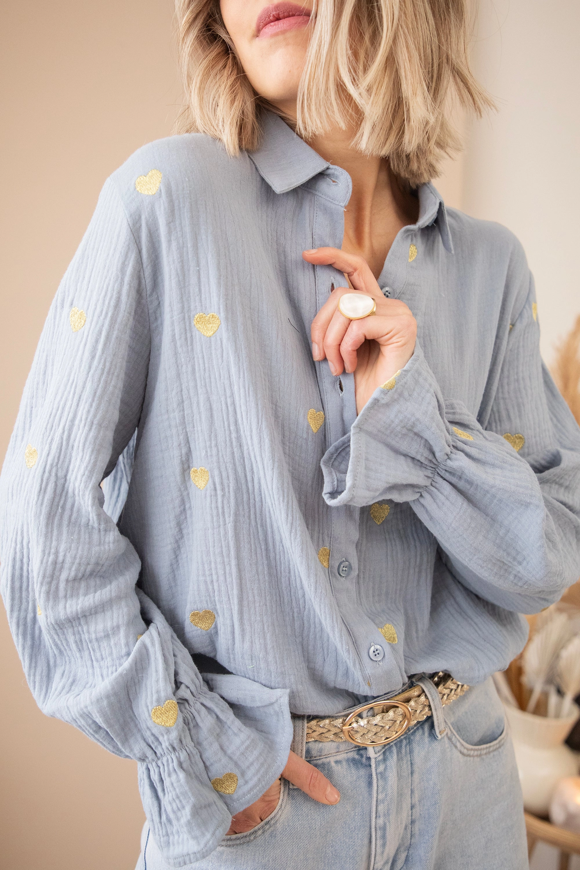 With All My Heart Dusty Blue/Gold - Blouse