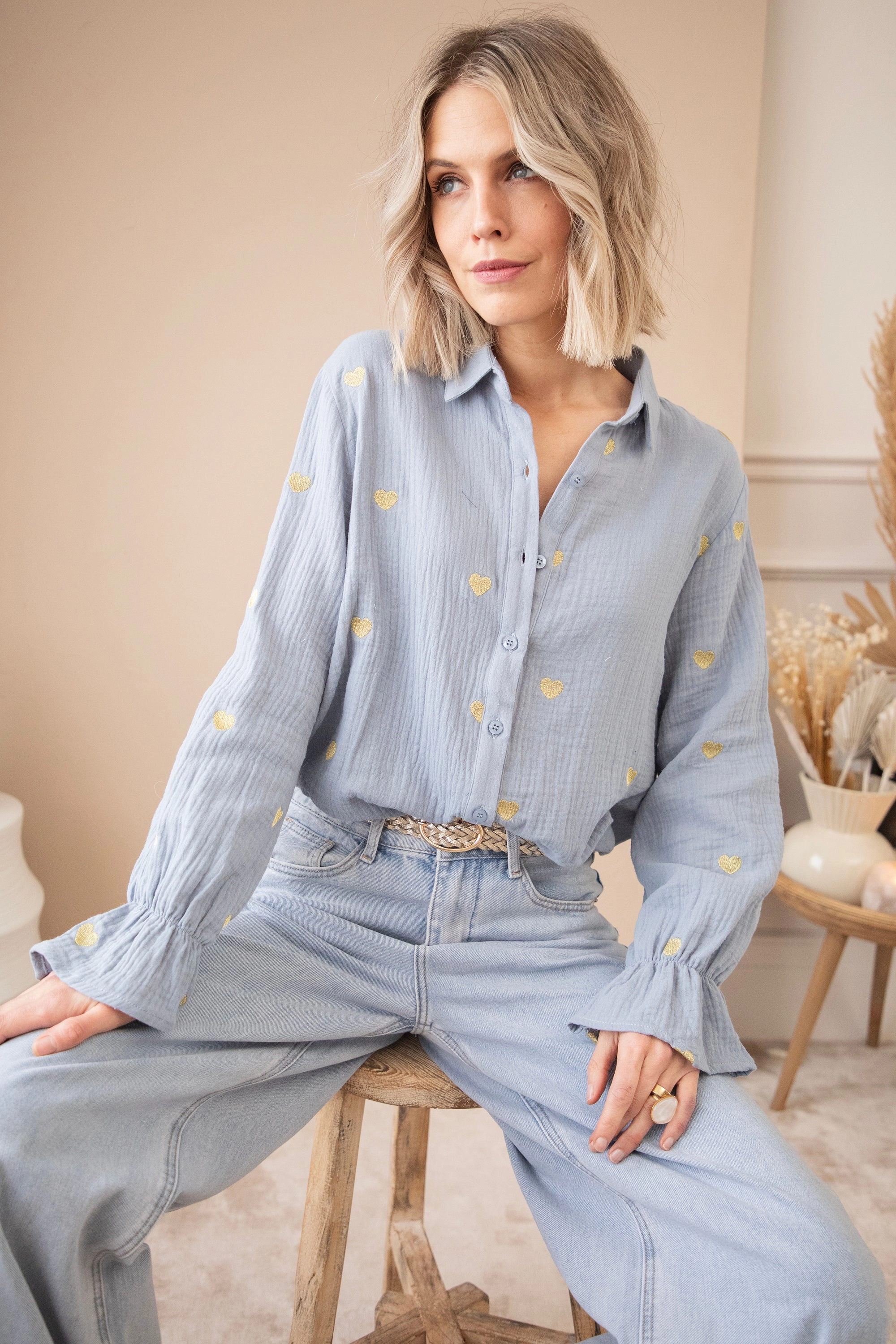 With All My Heart Dusty Blue/Gold - Blouse