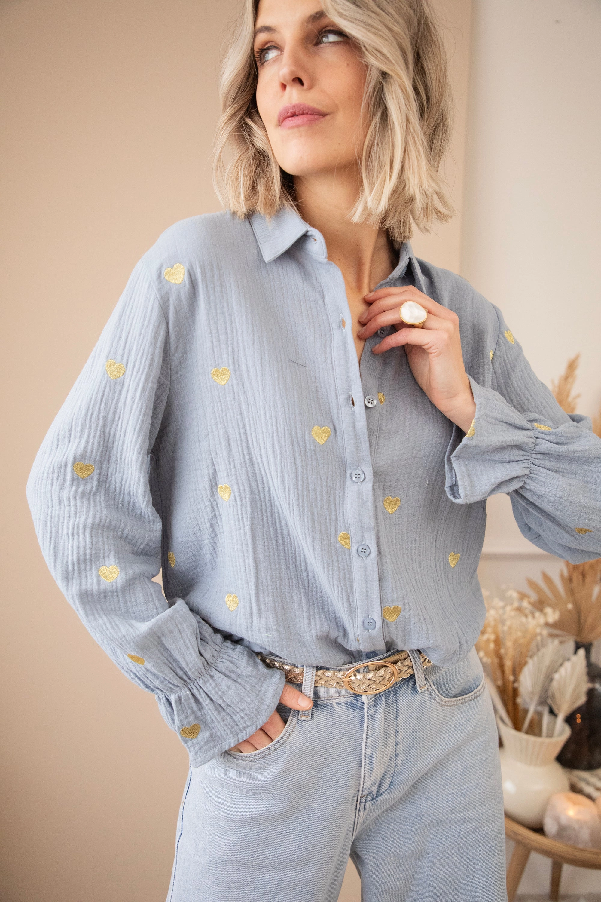 With All My Heart Dusty Blue/Gold - Blouse