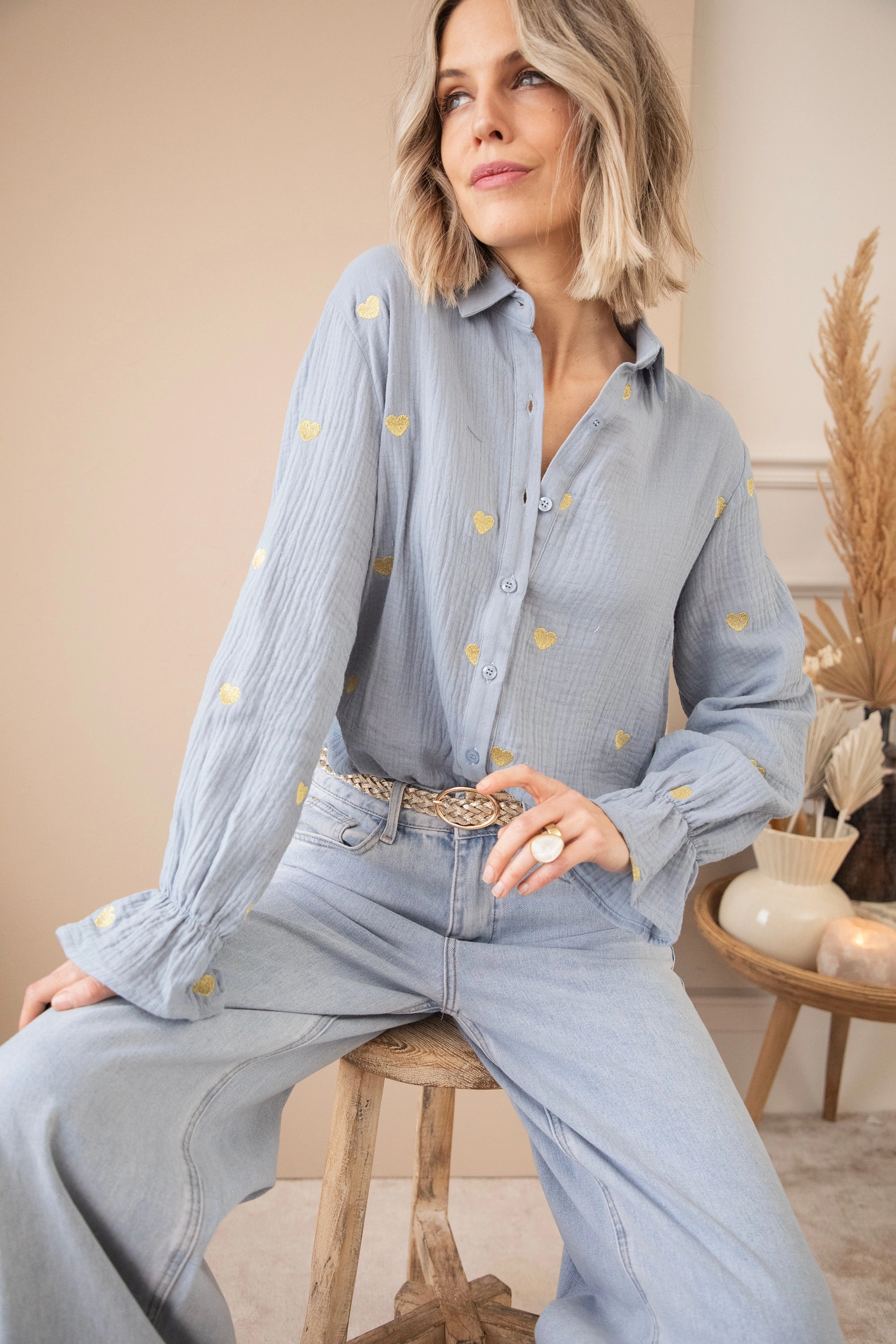 With All My Heart Dusty Blue/Gold - Blouse