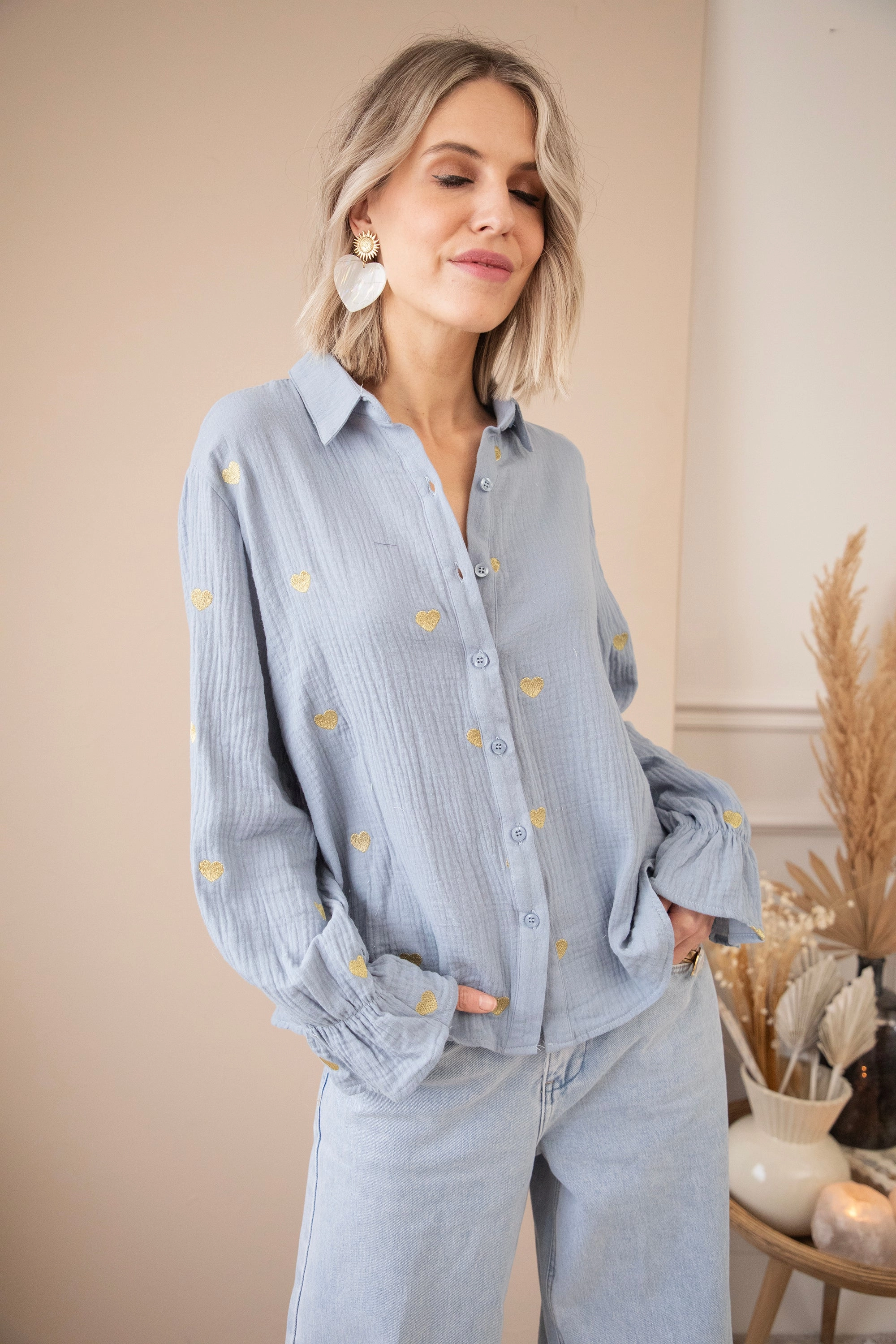 With All My Heart Dusty Blue/Gold - Blouse