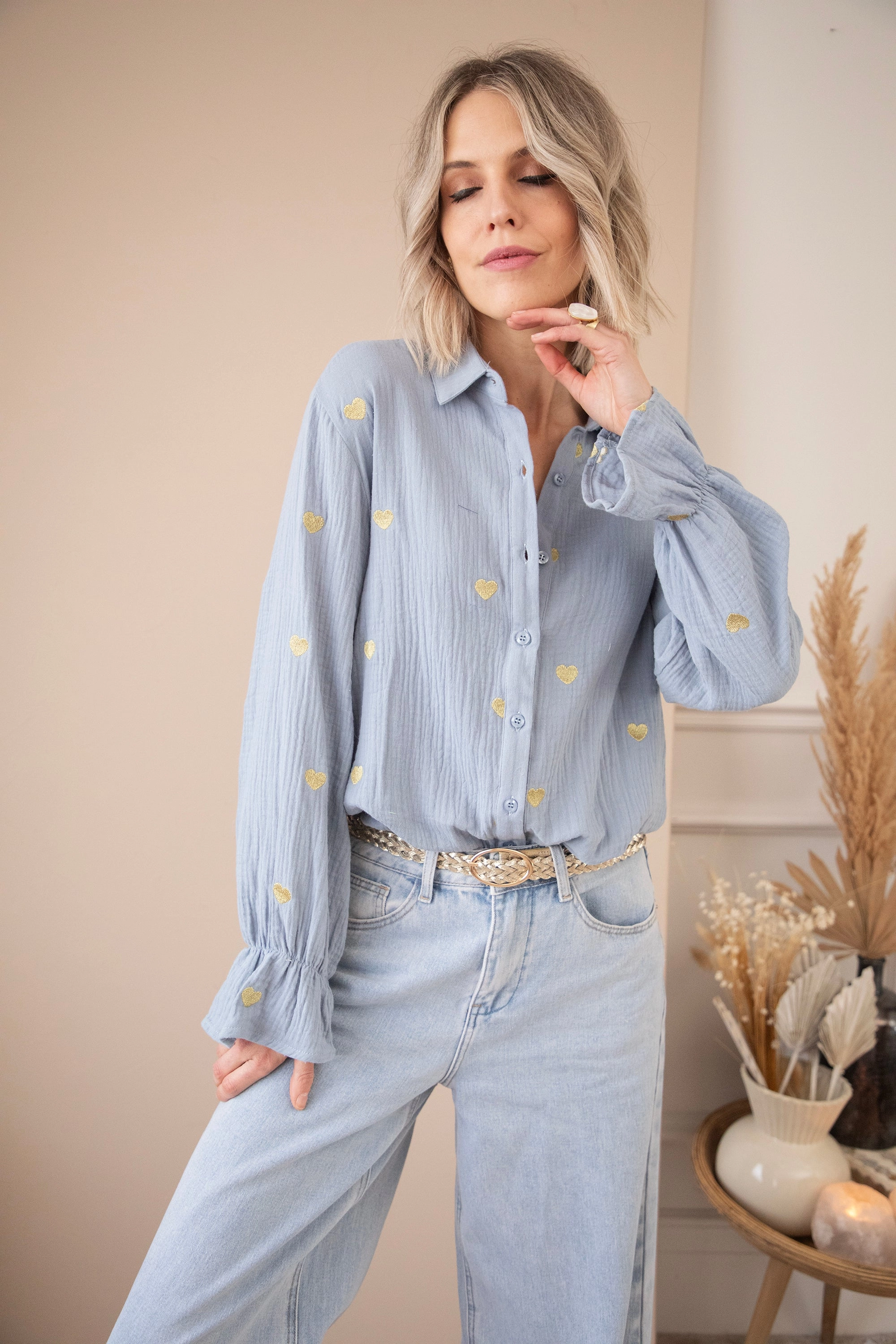 With All My Heart Dusty Blue/Gold - Blouse