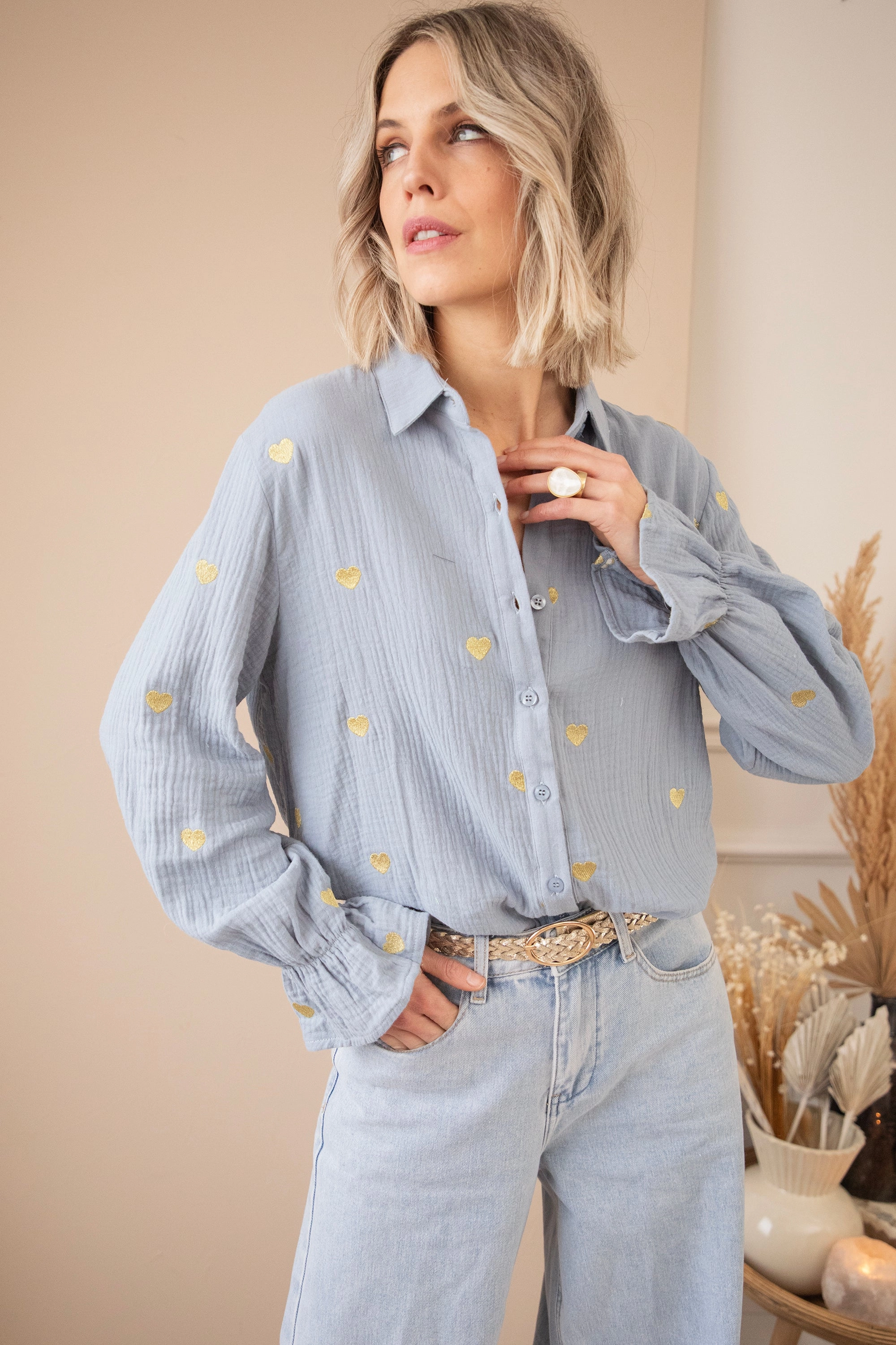 With All My Heart Dusty Blue/Gold - Blouse